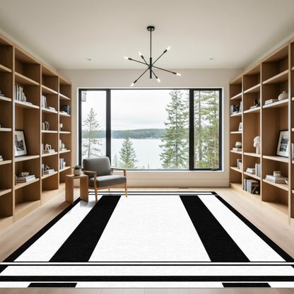 Dramatic Black White Pillar Stripe Rug