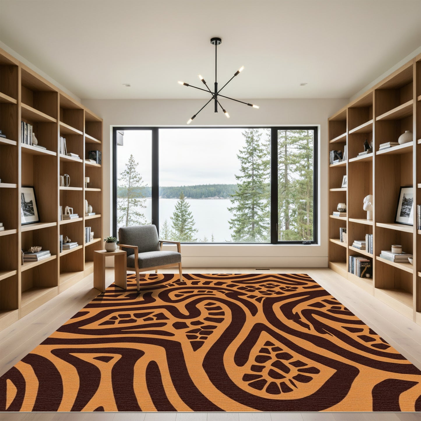 Warm Ochre Abstract Organic Waves Rug