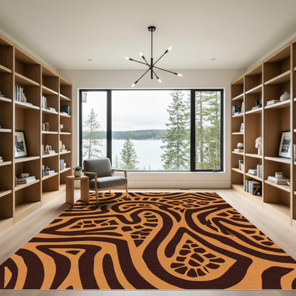 Warm Ochre Abstract Organic Waves Rug