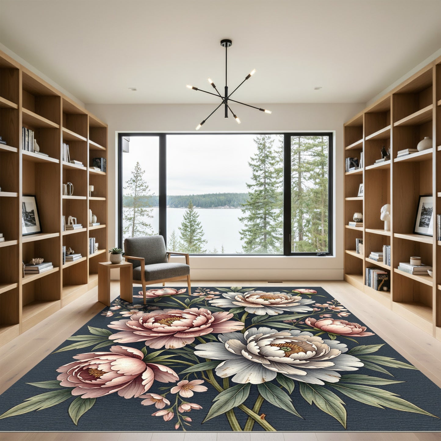 Soft Pink Blush Peony Bouquet Rug