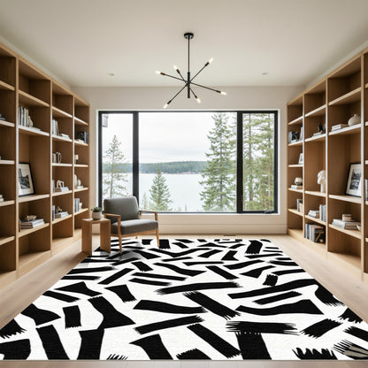 Abstract Black Strokes Contrast Rug