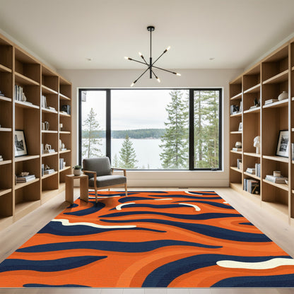 Bold Orange Navy Abstract Waves Rug