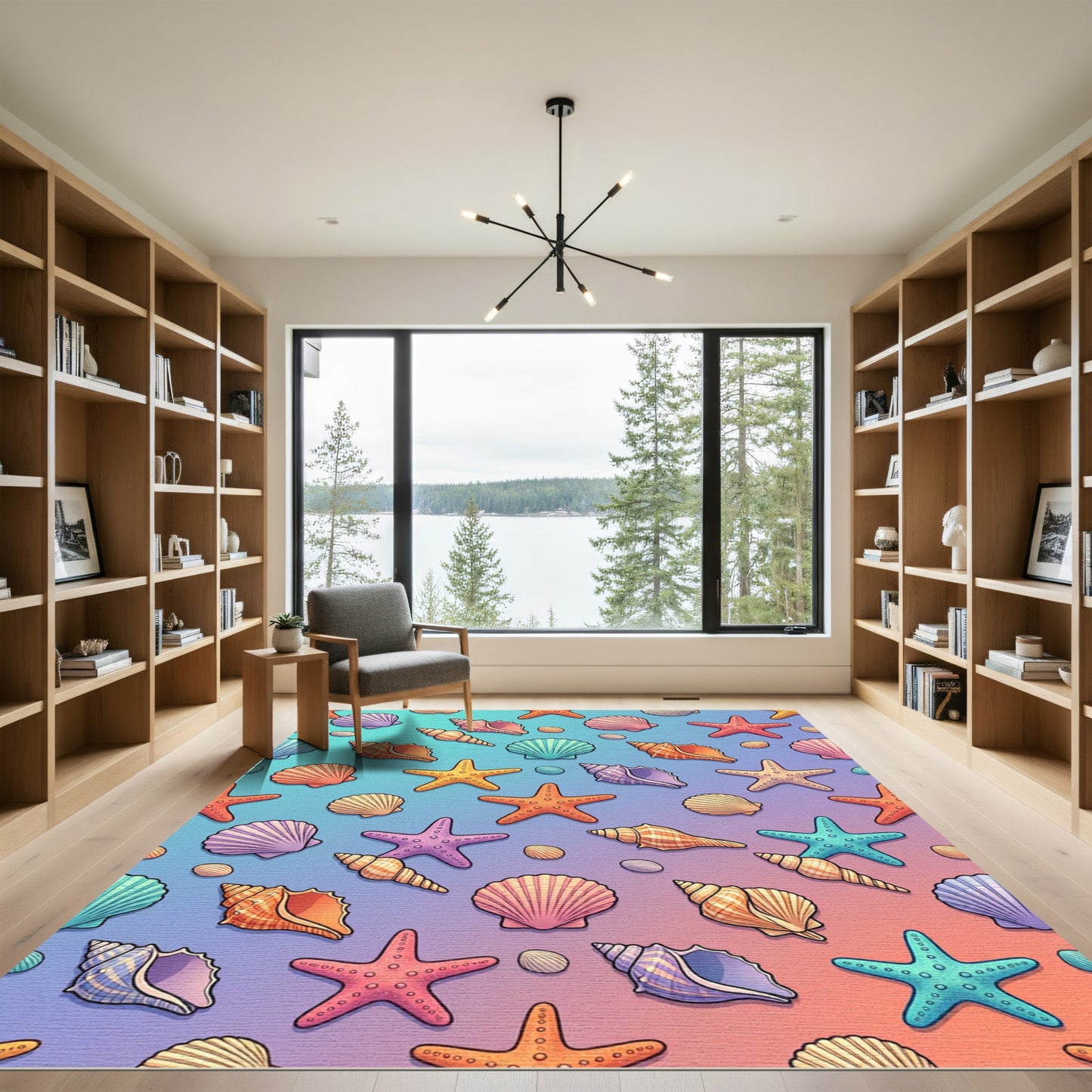 Vibrant Coastal Seashell Gradient Sea Life Rug