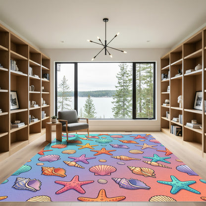 Vibrant Coastal Seashell Gradient Sea Life Rug