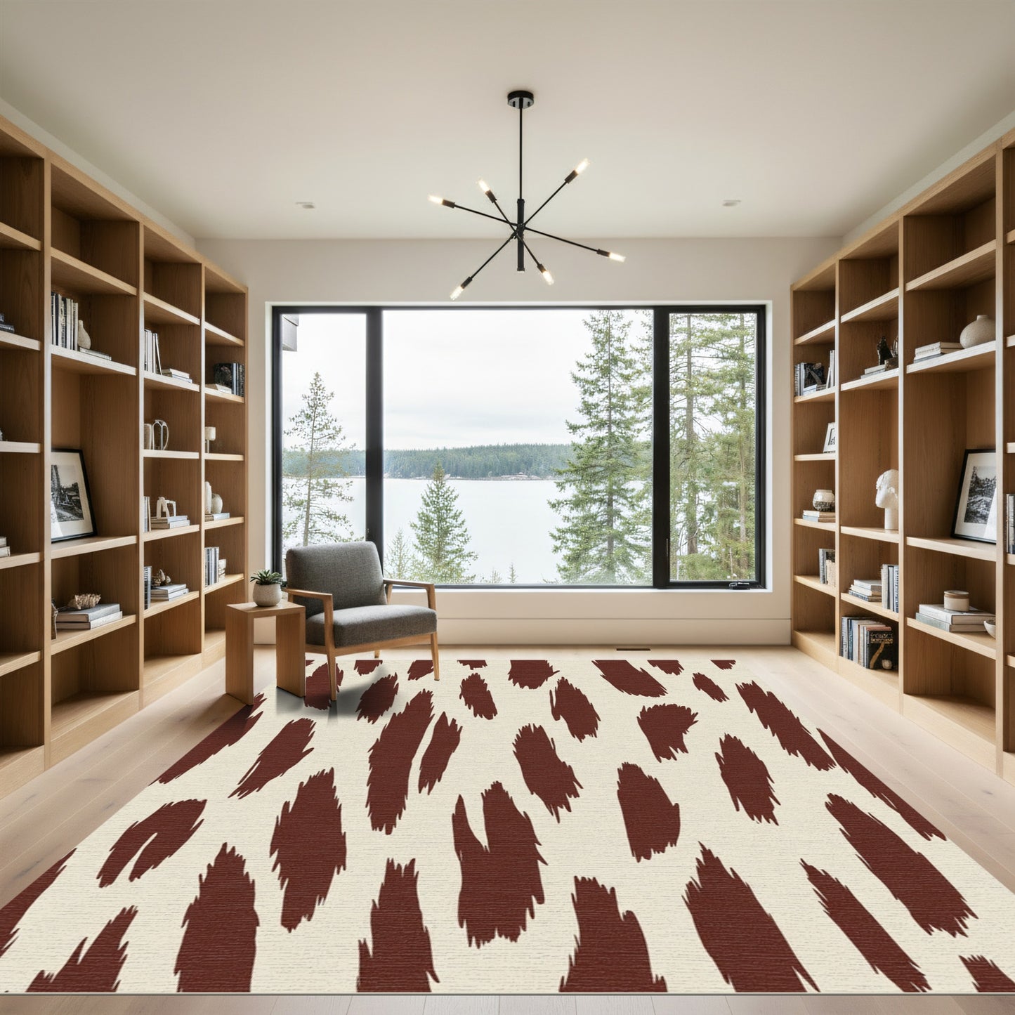 Brown Cream Brushstroke Animal Spot Rug