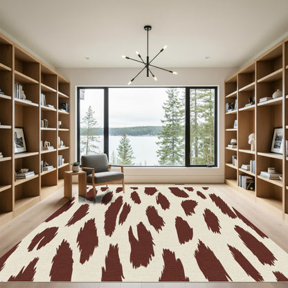 Brown Cream Brushstroke Animal Spot Rug