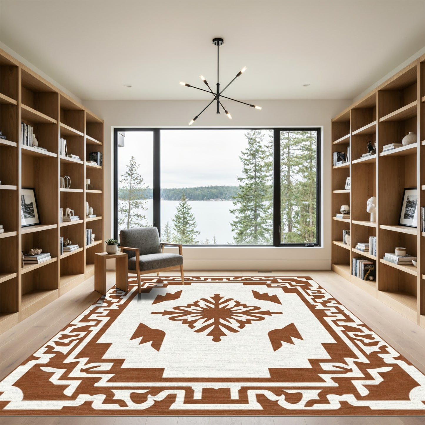 Brown Geometric Sunburst Medallion Rug