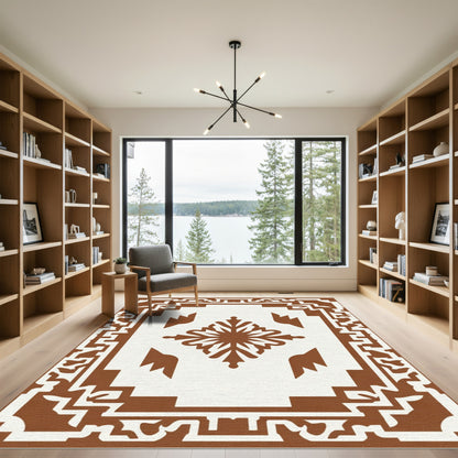 Brown Geometric Sunburst Medallion Rug