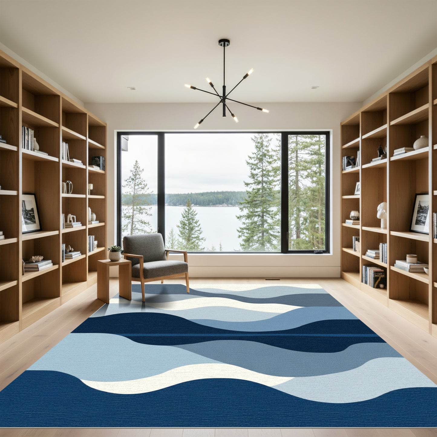 Indigo Wave Landscape Serene Layers Rug