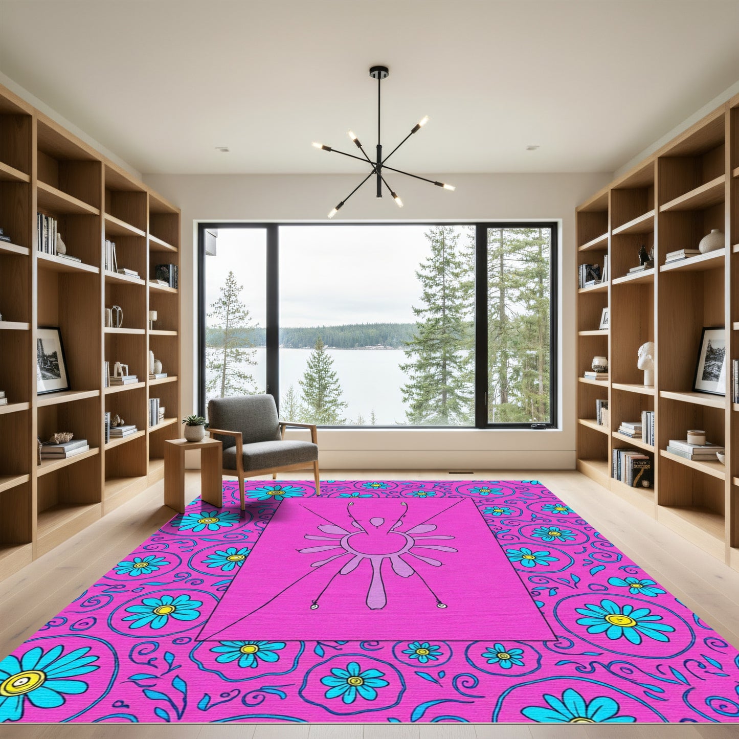 Vivid Pink Blue Daisy Medallion Rug
