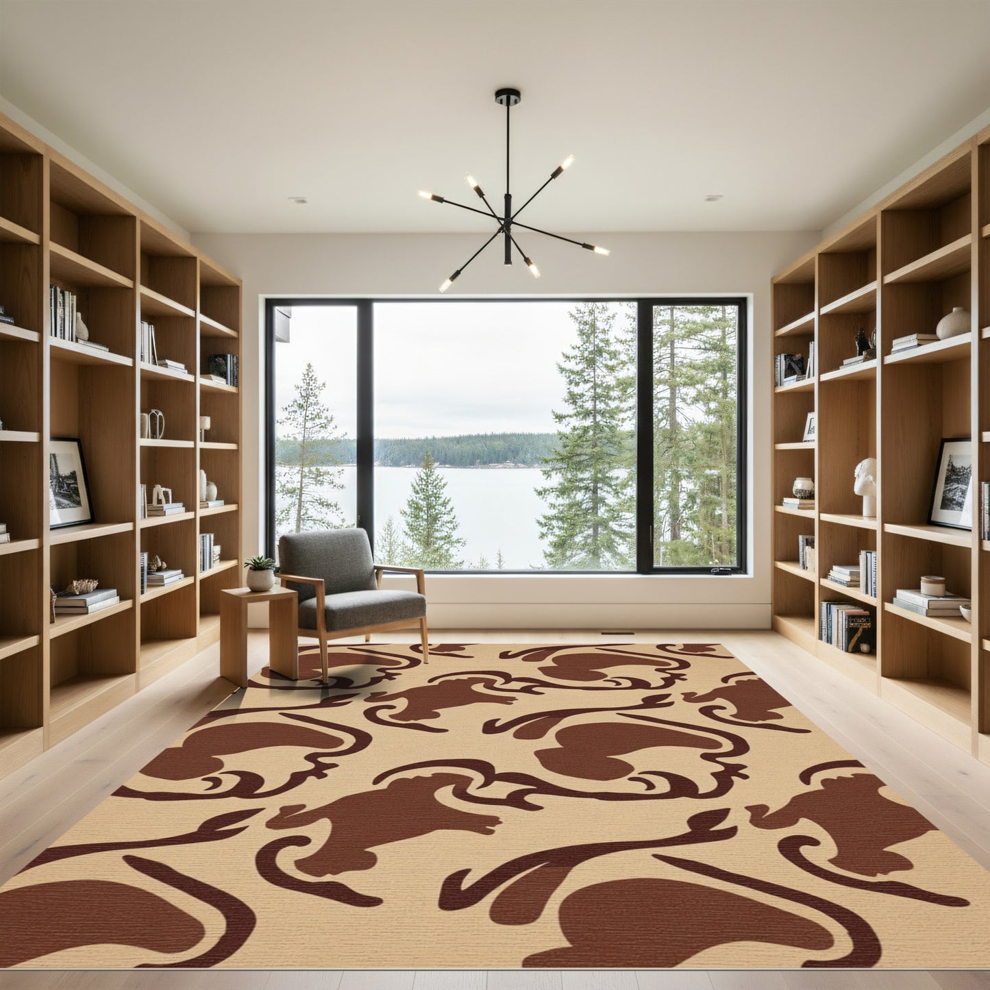 Brown Swirls and Figures Repeating Rug