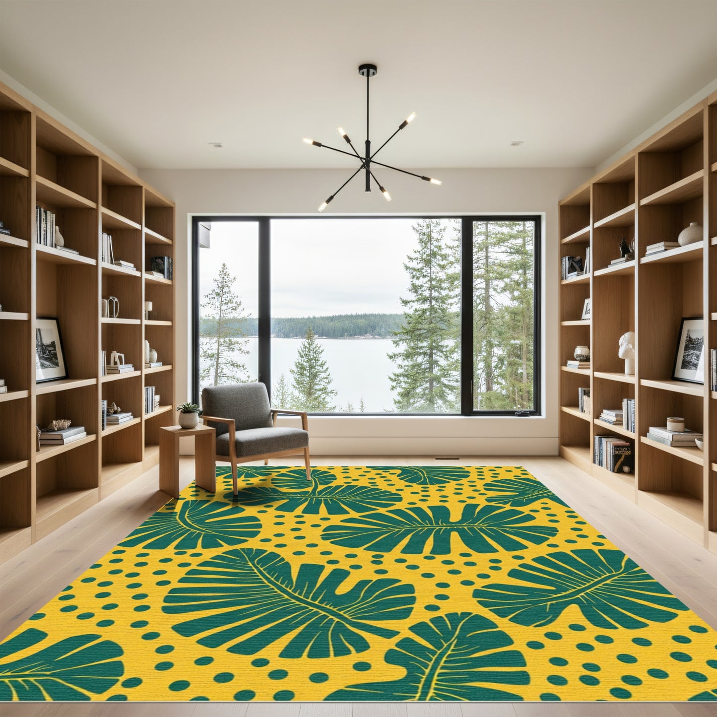 Bold Green Leaf Yellow Dot Rug