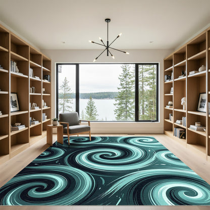 Deep Teal Swirling Current Rug