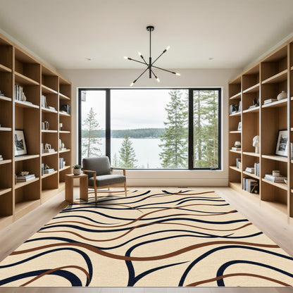 Beige Abstract Swirl Lines Rug