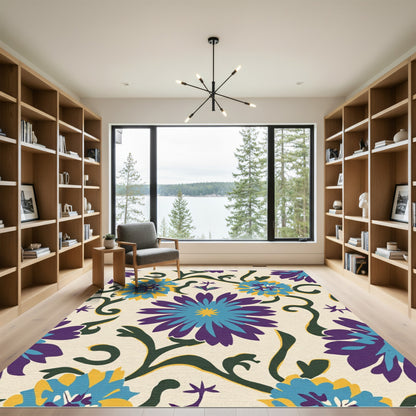 Bold Teal Purple Floral Vine Rug