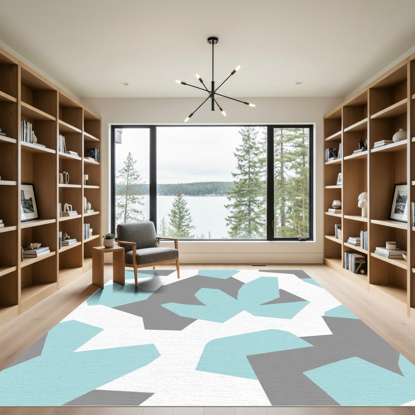 Abstract Geometric Aqua Gray Rug