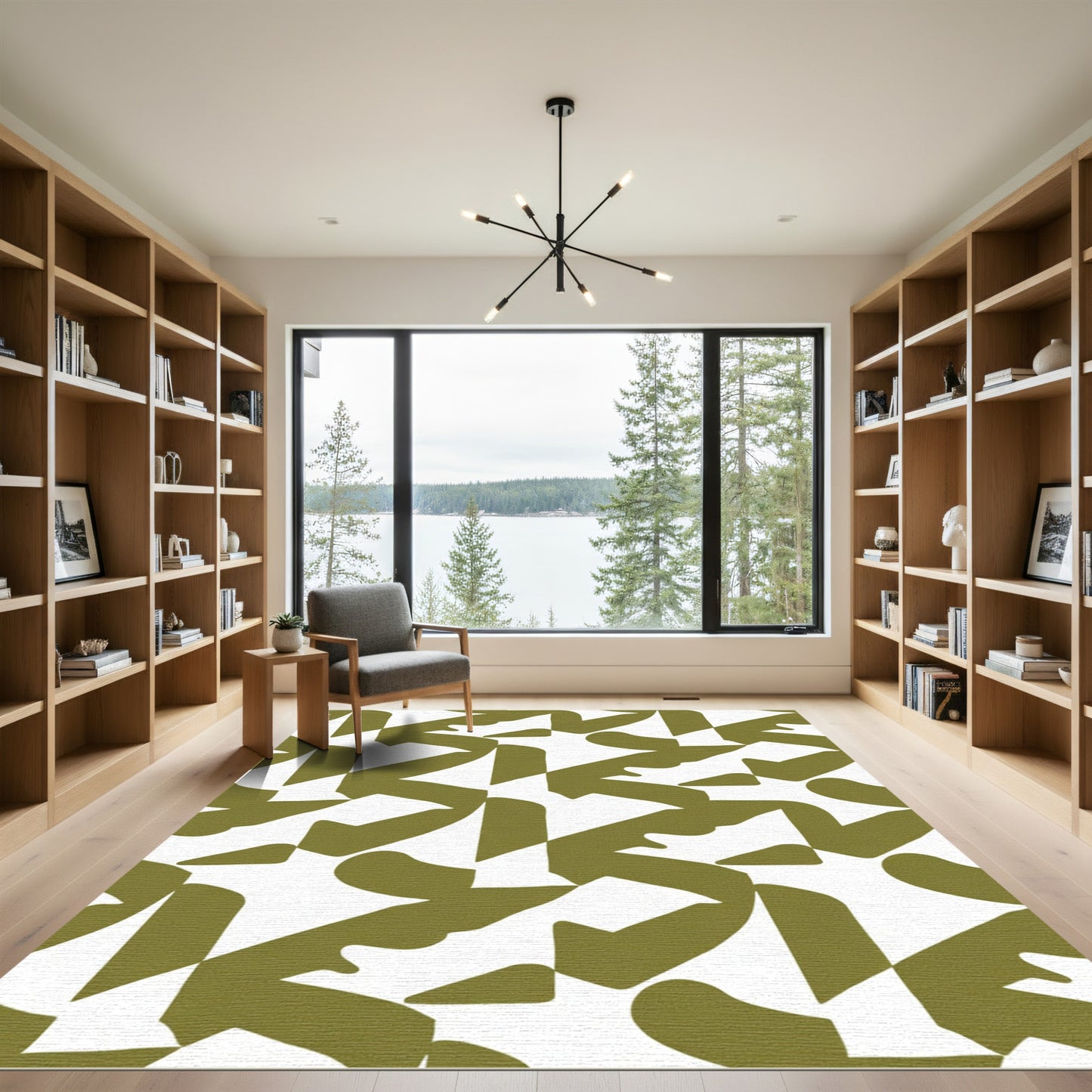Olive Abstract Interlocking Forms Rug
