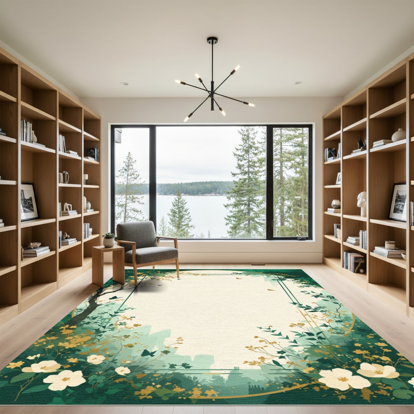 Emerald Green Floral Meadow Rug