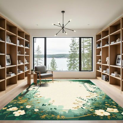 Emerald Green Floral Meadow Rug
