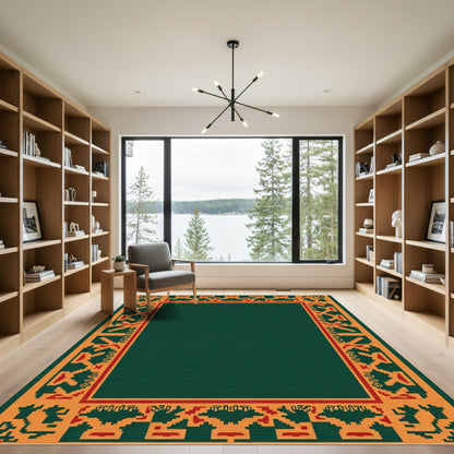 Bold Ochre Red Geometric Border Rug