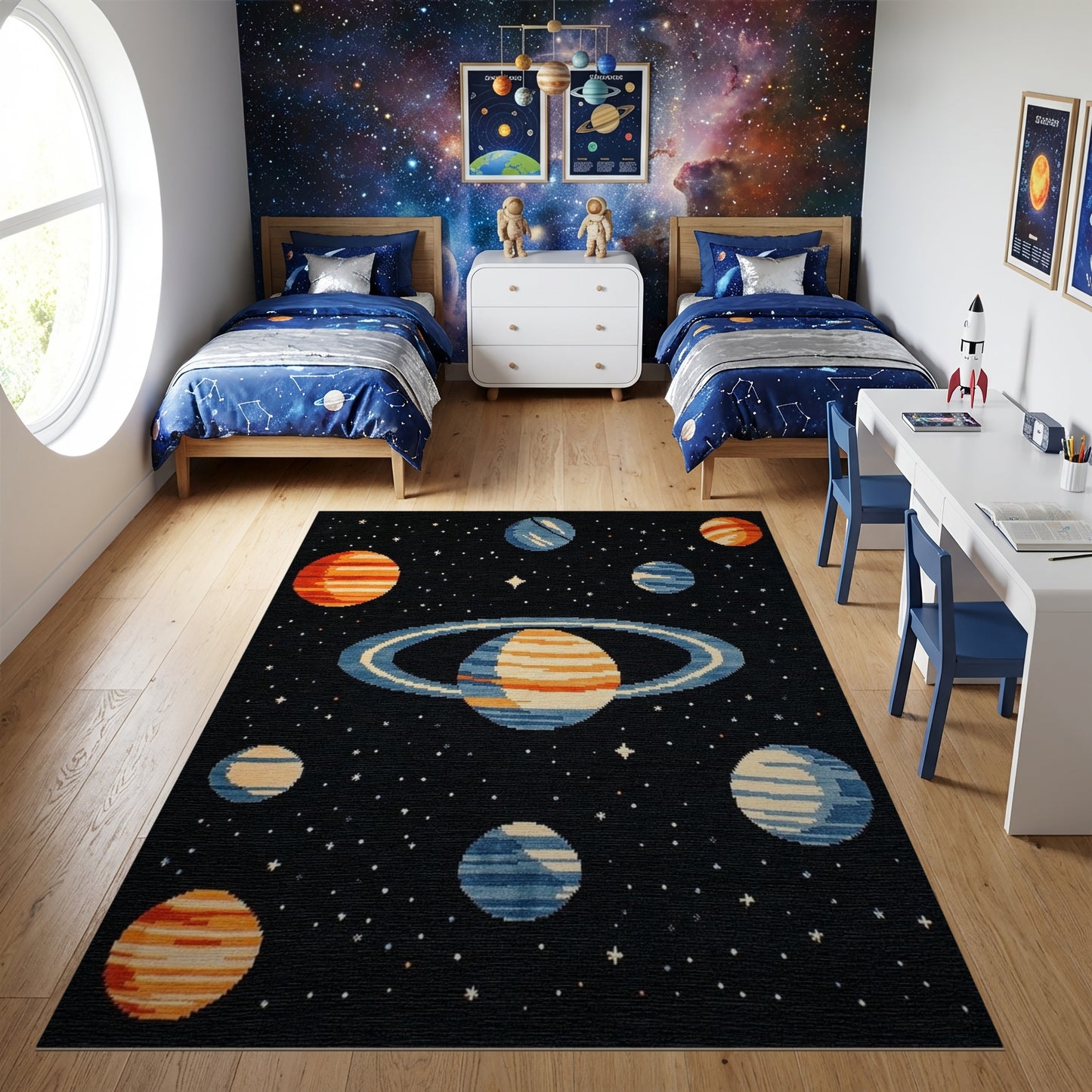 Pixelated Cosmic Planets Stars Rug