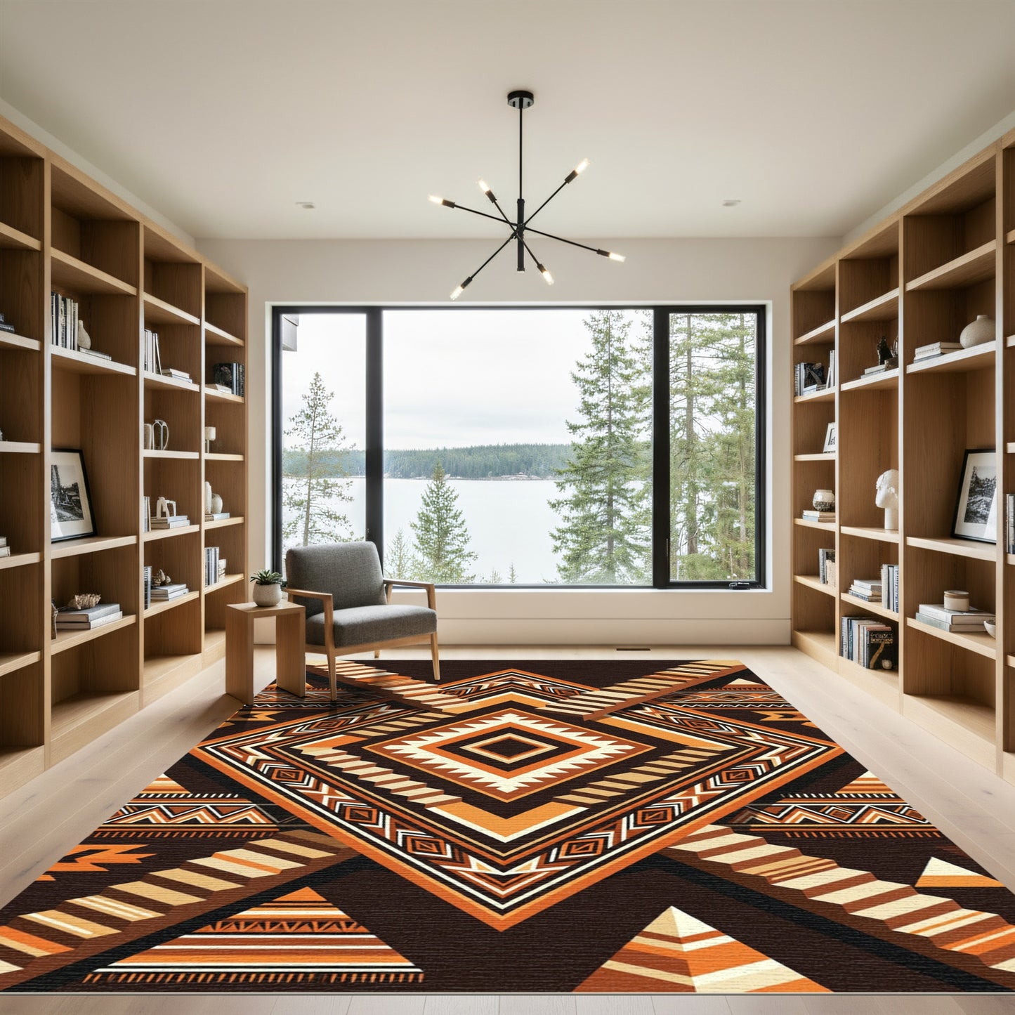 Geometric Terracotta Staircase Abstract Diamond Rug