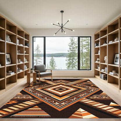Geometric Terracotta Staircase Abstract Diamond Rug