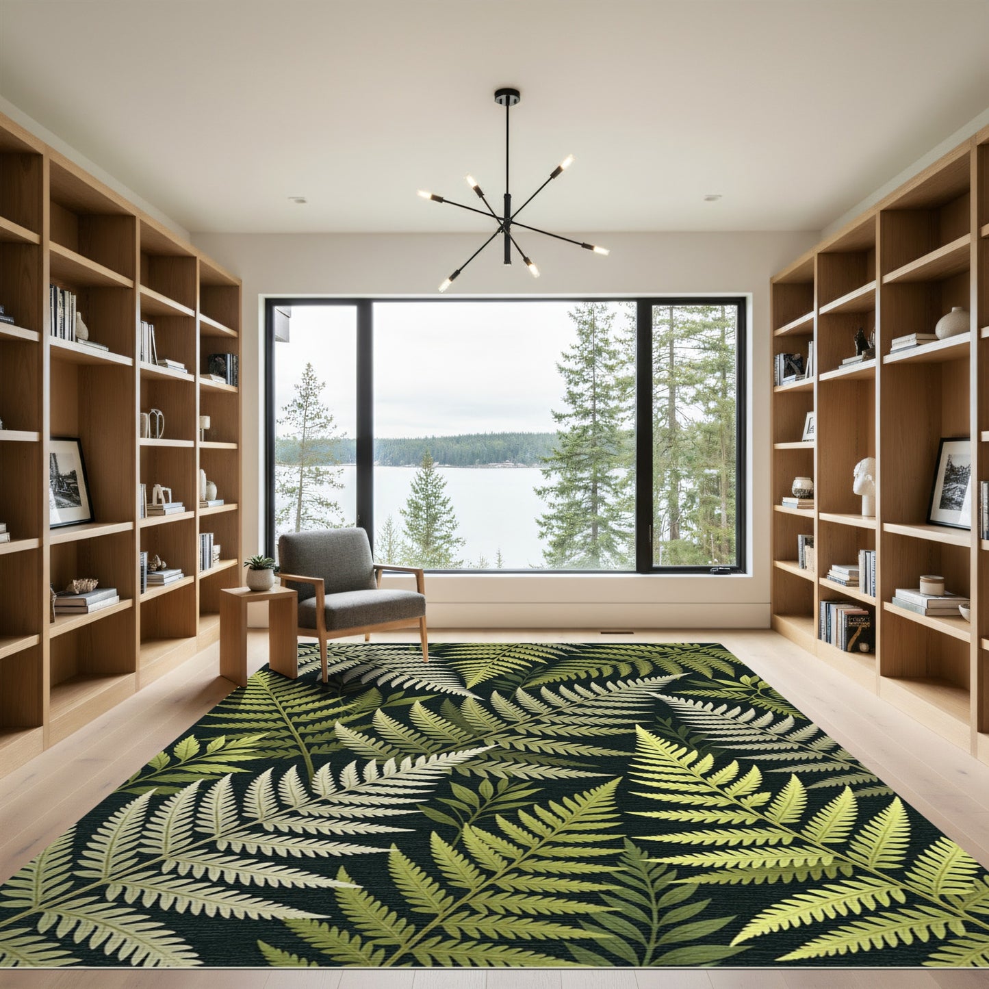 Forest Green Fern Leaf Arrangement Rug