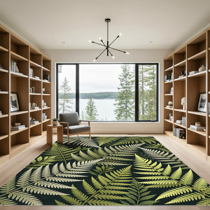 Forest Green Fern Leaf Arrangement Rug