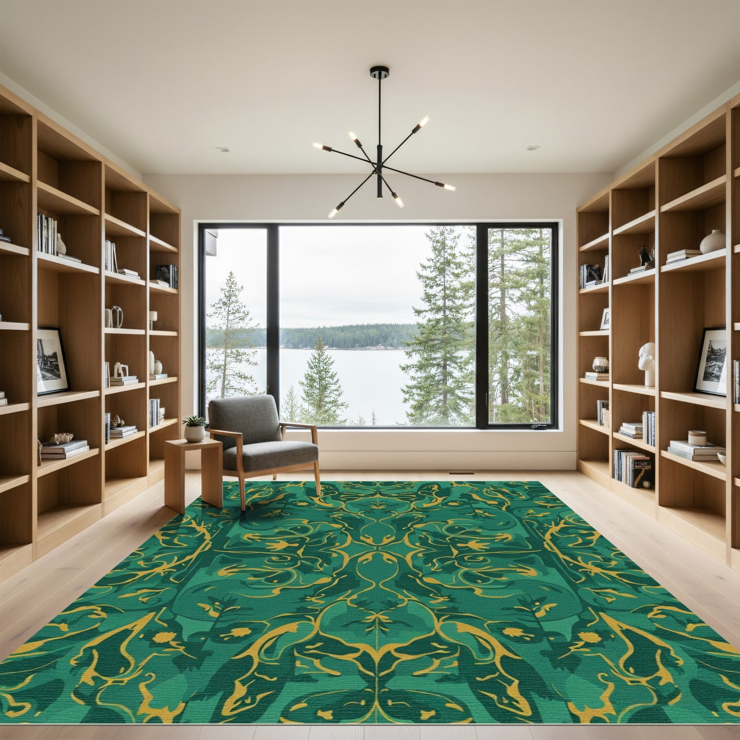 Emerald Gold Abstract Organic Swirls Rug
