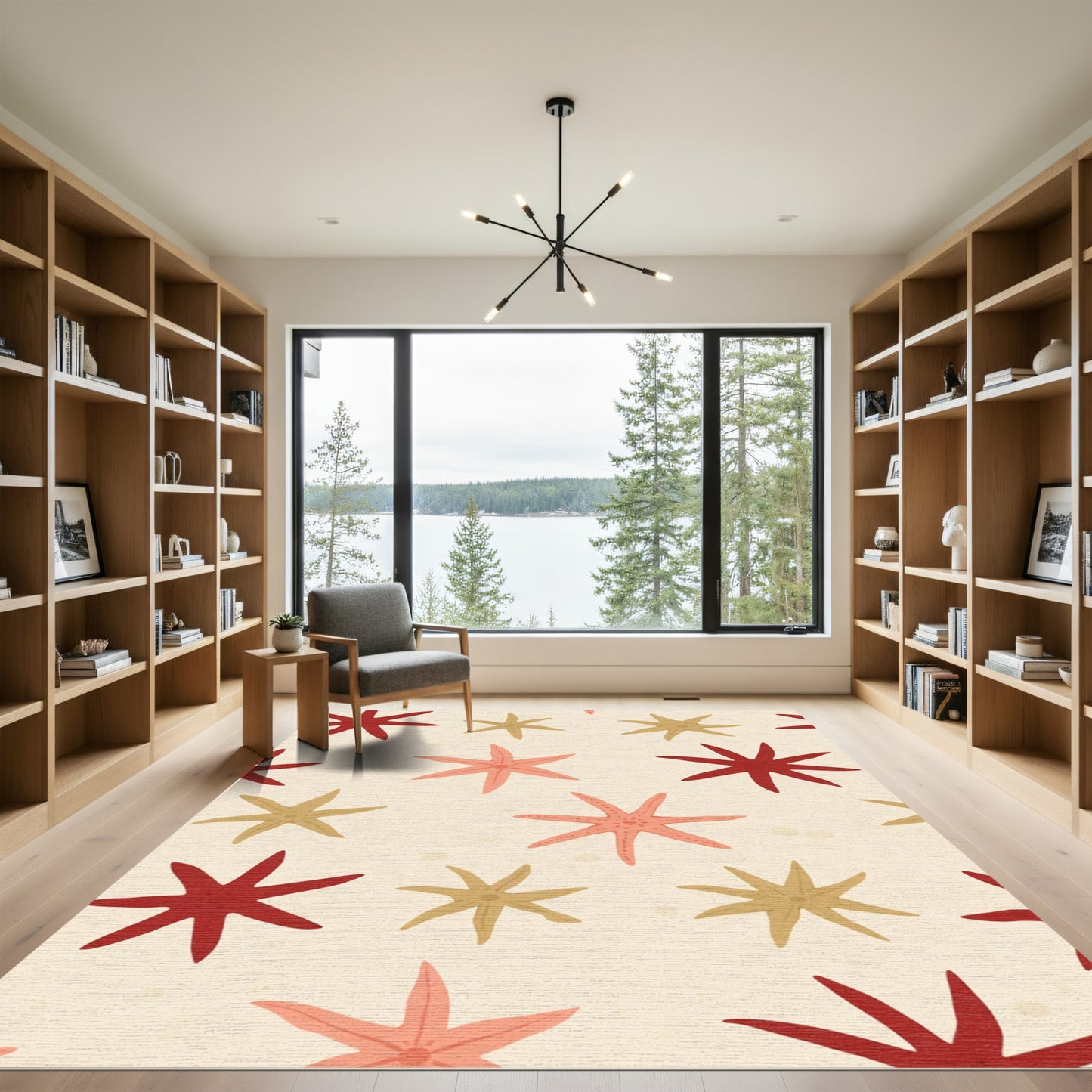 Coral And Gold Starfish Pattern Rug