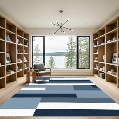 Modern Blue Gray Horizontal Stripe Rug