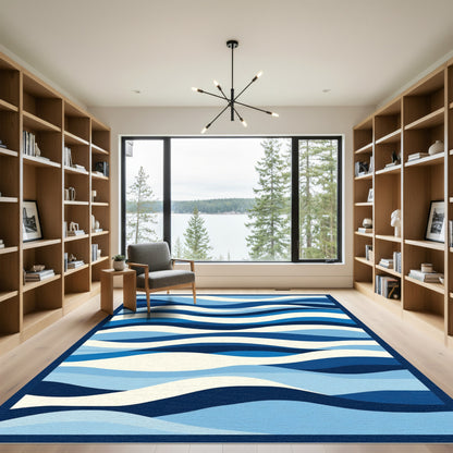 Deep Blue Ocean Wave Stripes Rug