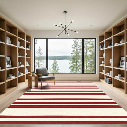 Bold Burgundy Cream Stripe Rug