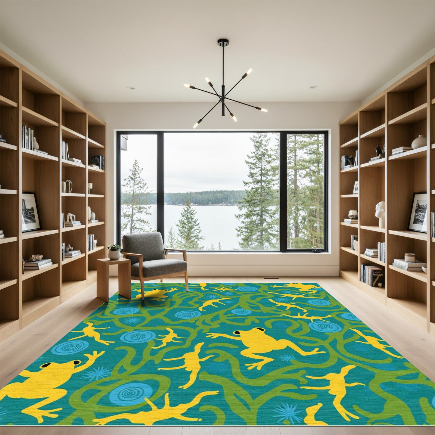 Yellow Frogs Green Vines Blue Swirls Rug