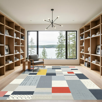 Mid Century Modern Geometric Blocks Rug