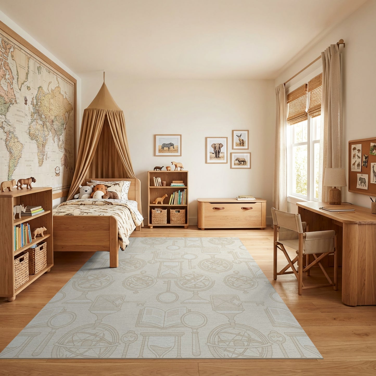 Vintage Hourglass Key Celestial Globe Rug