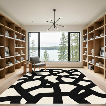 Modern Black Intertwined Organic Shapes Rug