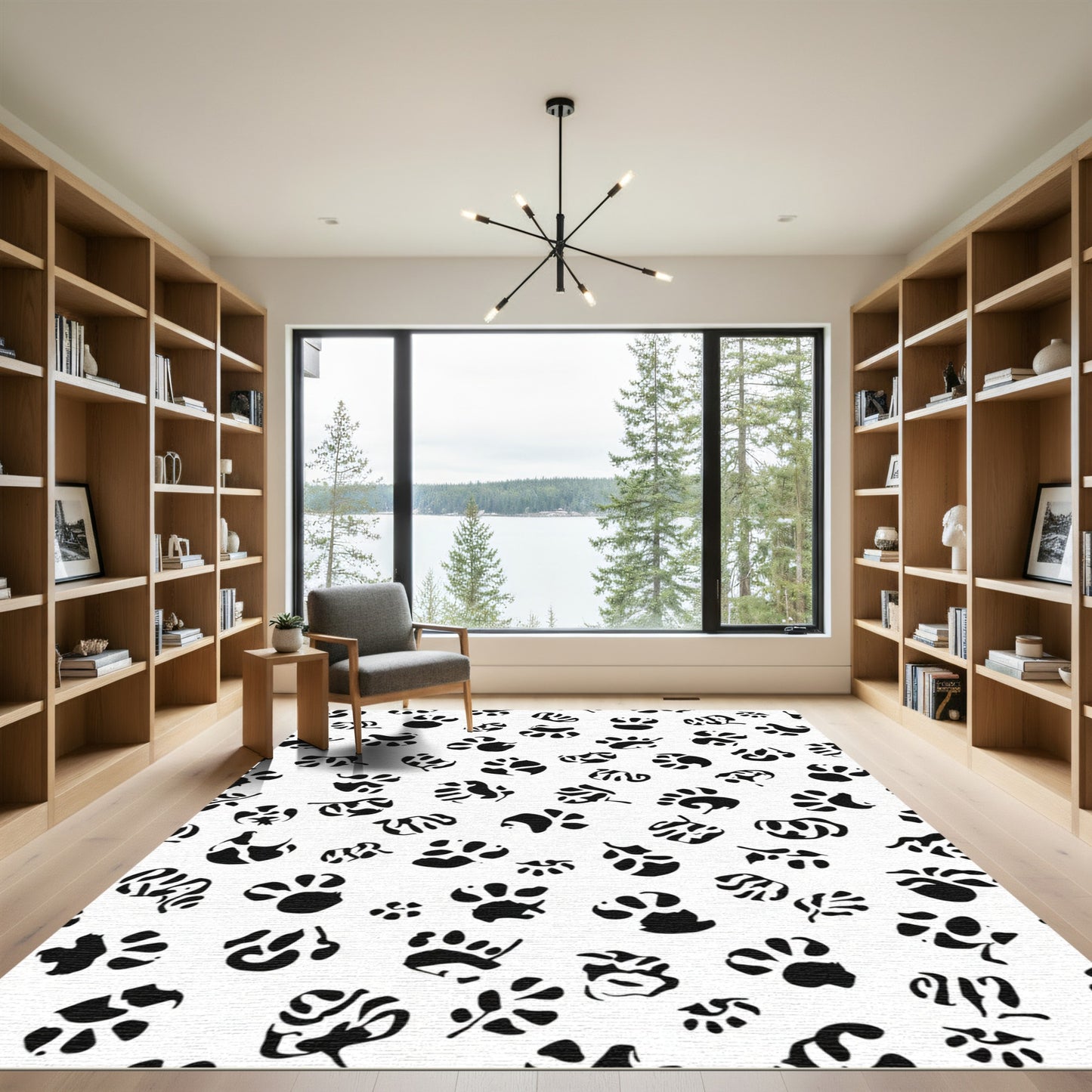 Black White Paw Prints Scattered Rug