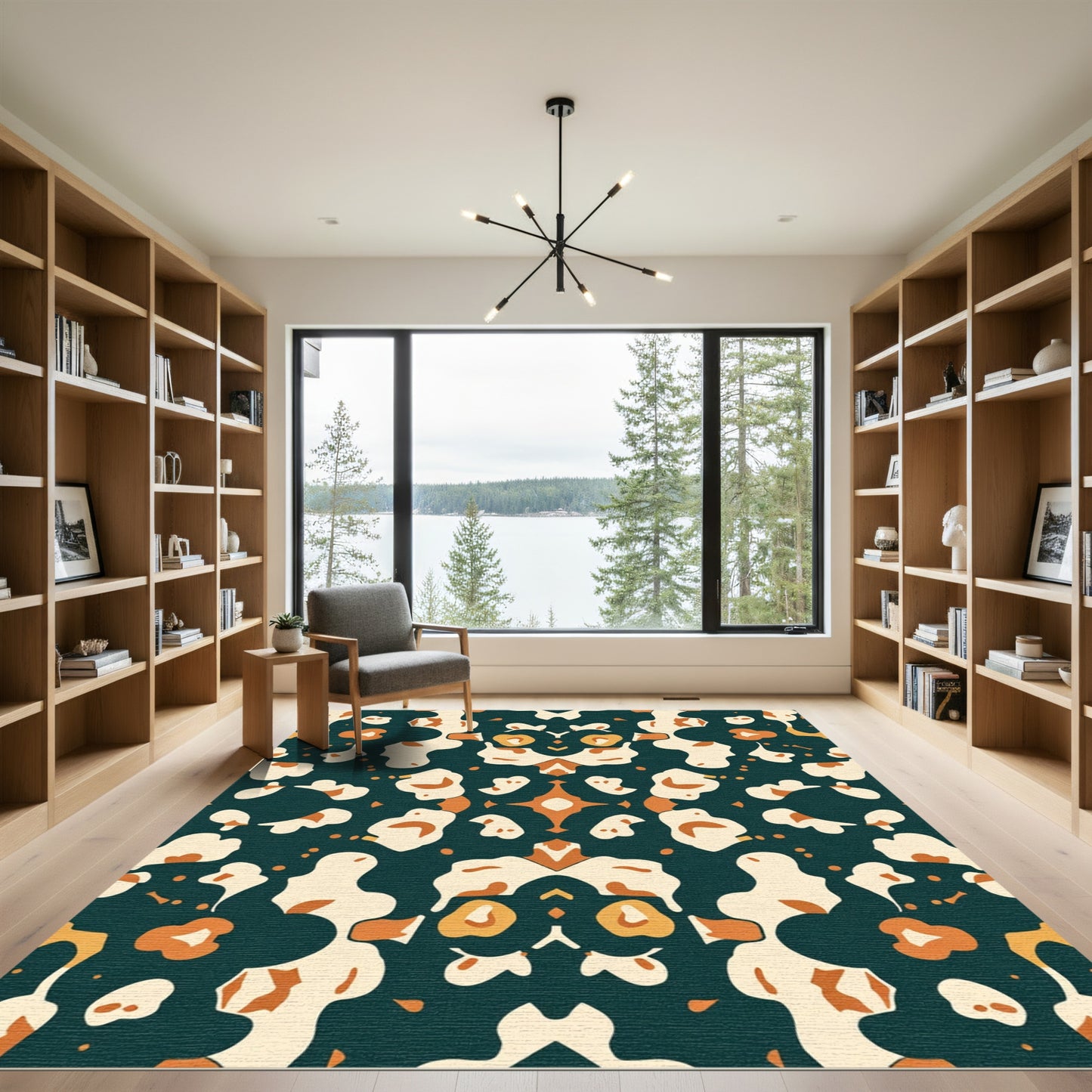Teal Orange Cream Abstract Organic Shapes Rug