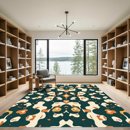 Teal Orange Cream Abstract Organic Shapes Rug