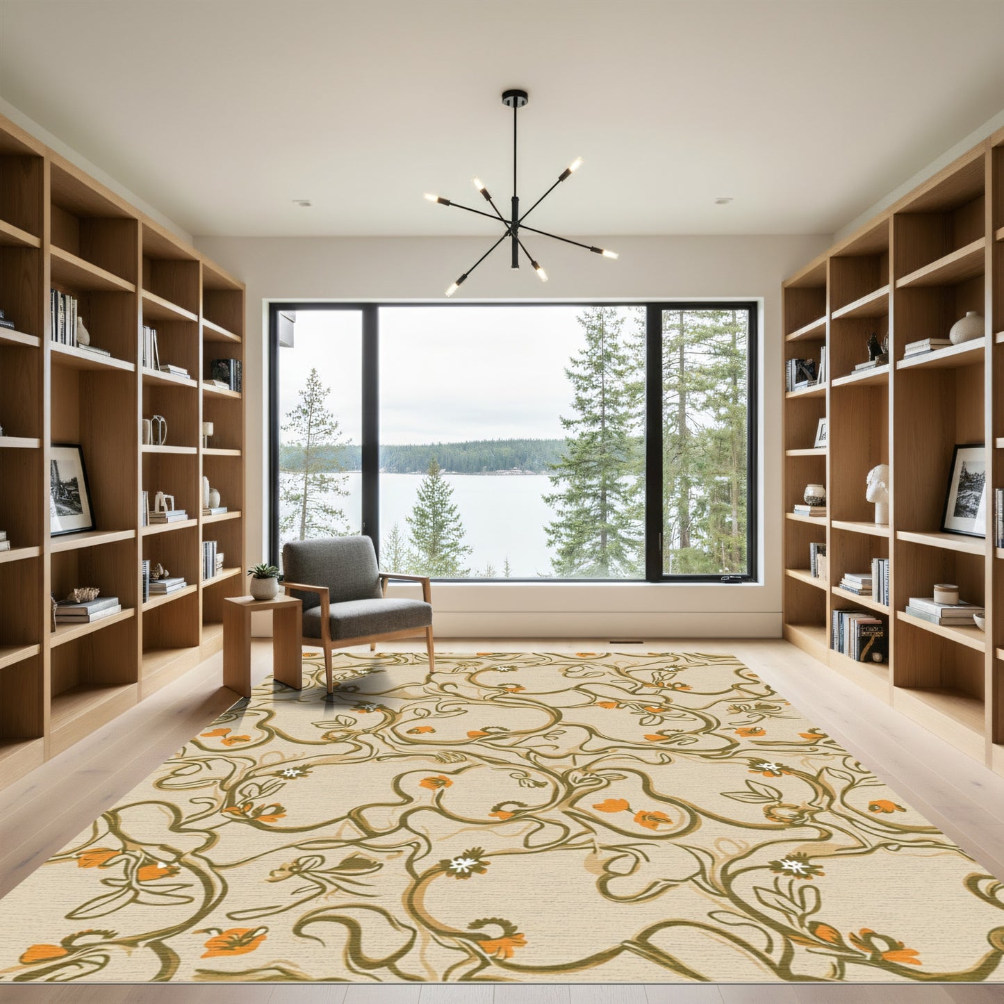 Organic Beige Floral Swirl Rug