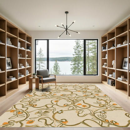 Organic Beige Floral Swirl Rug