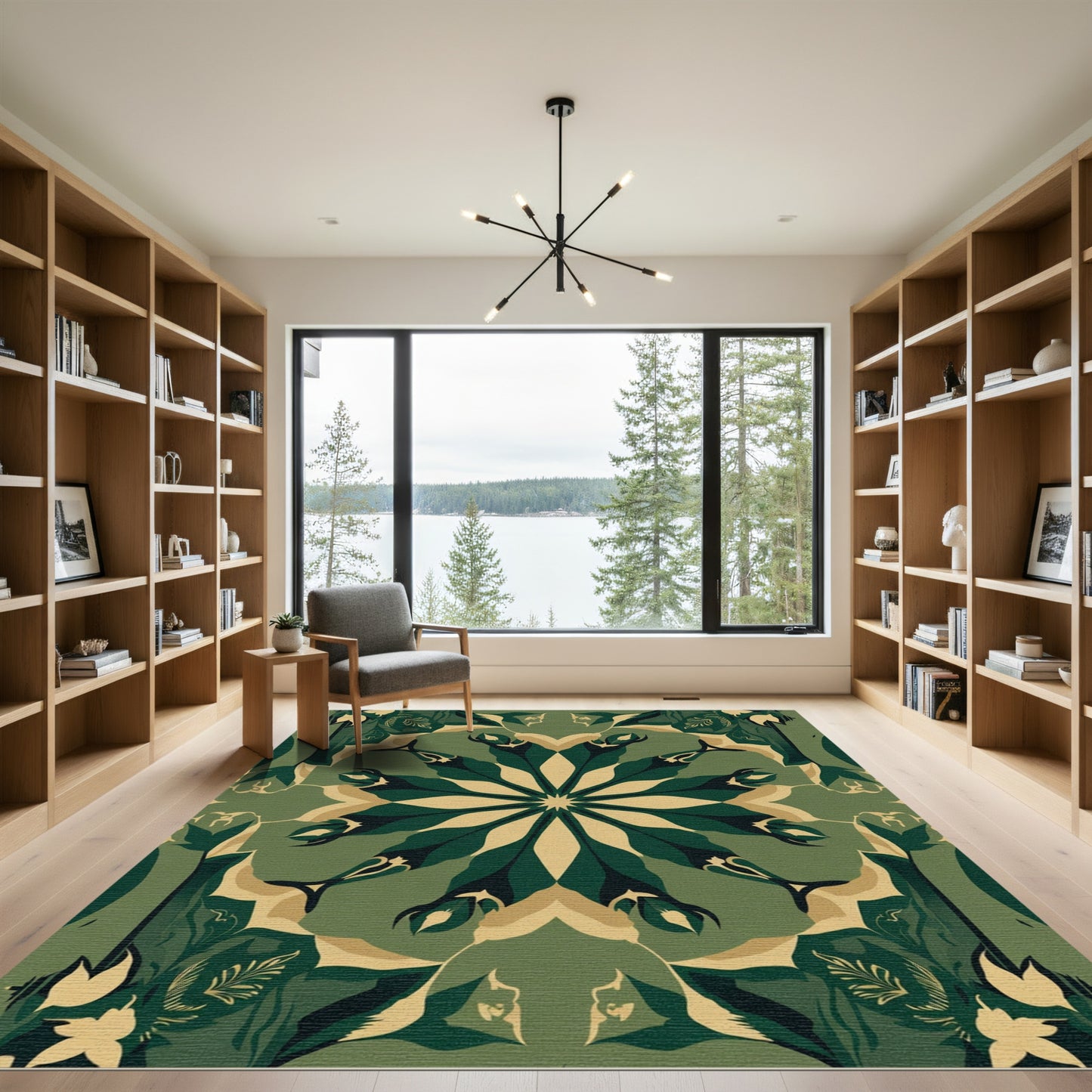 Emerald Forest Leaf Mandala Rug