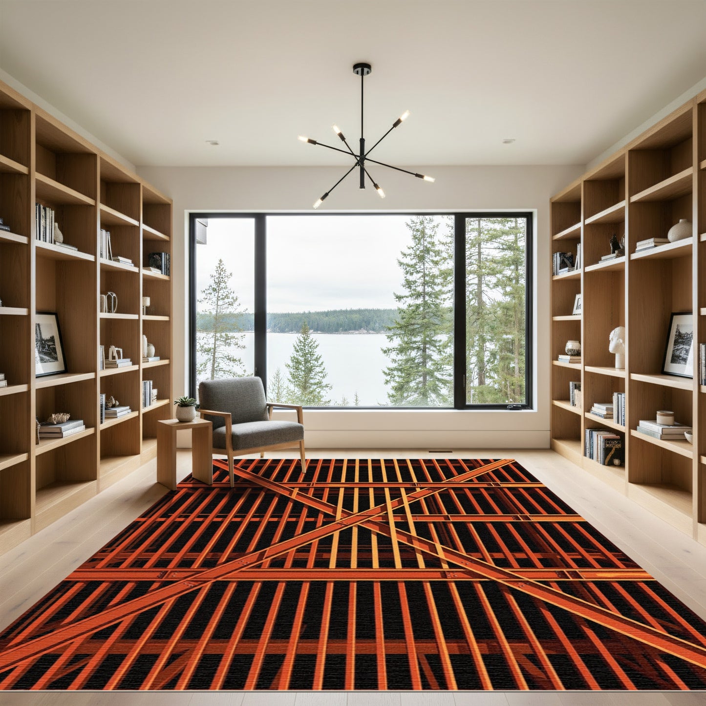 Bold Orange Industrial Grid Rug