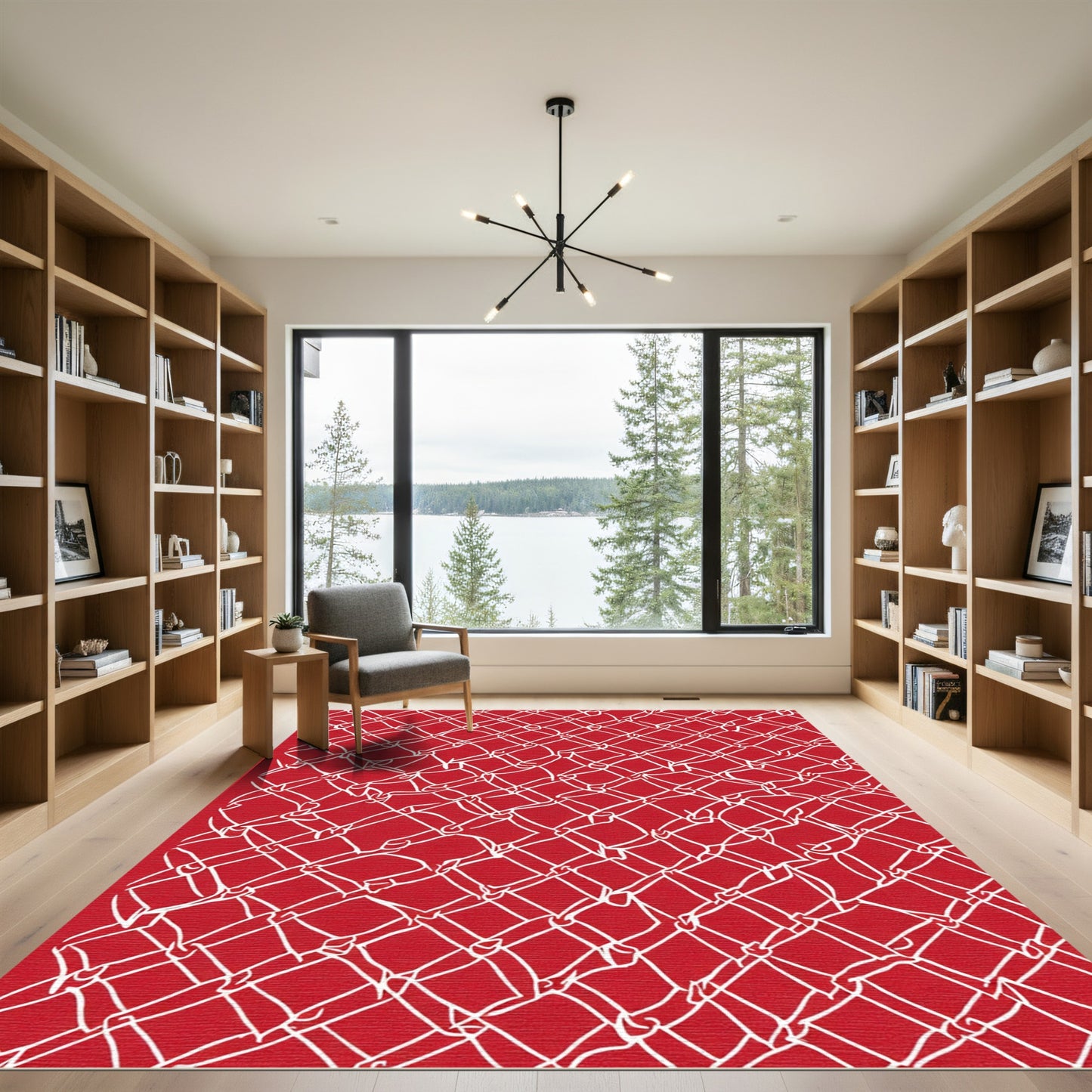 Crimson White Chain Link Texture Rug
