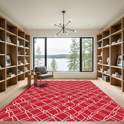 Crimson White Chain Link Texture Rug