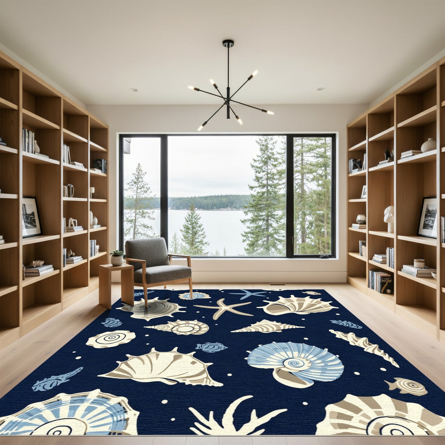 Navy Blue Seashell Starfish Collection Rug