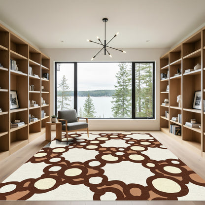 Brown Cream Bubbles Geometric Composition Rug