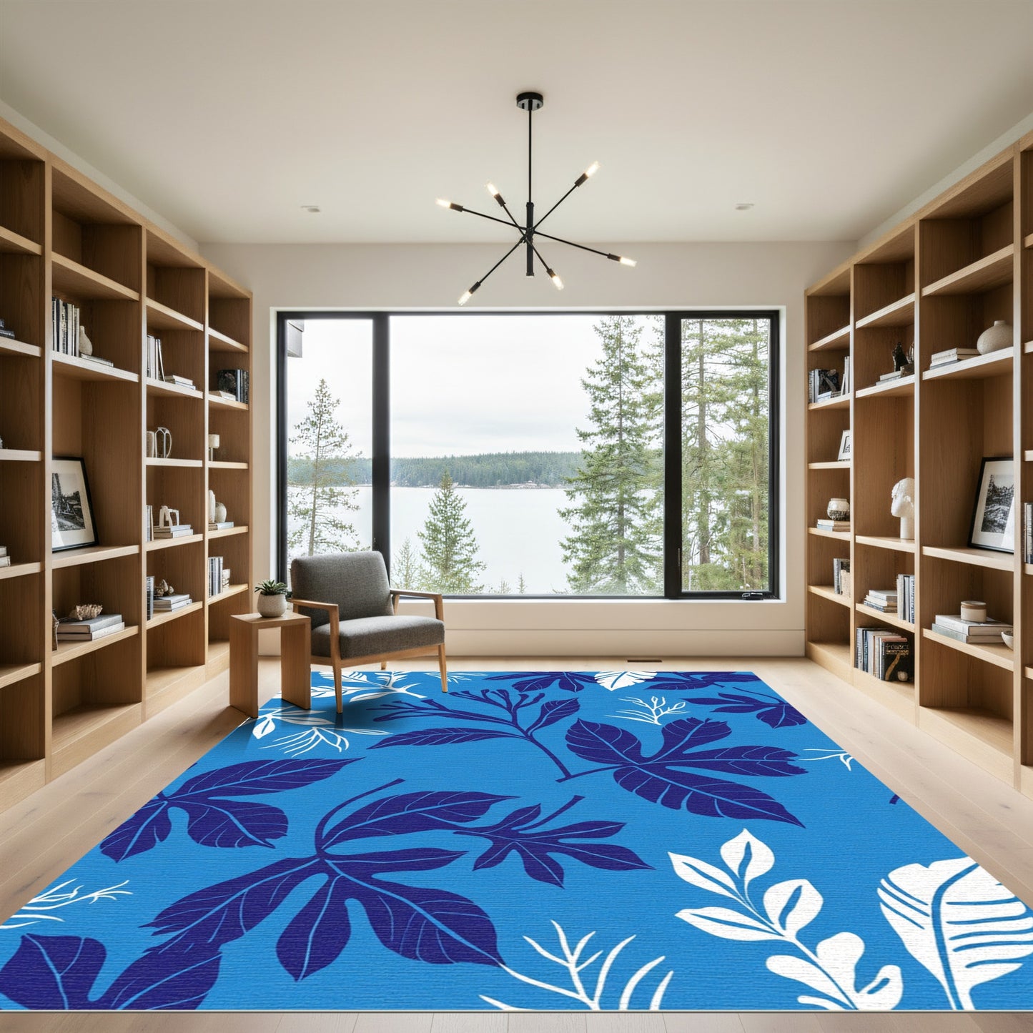 Contrast Blue Leafy Branch Meadow Rug